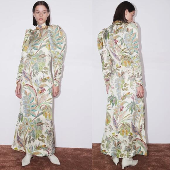 NWT Alemais High Neck Long Puff Sleeves Buttoned Cuffs Ivy Gown Cream Size: 2 - Picture 1 of 8